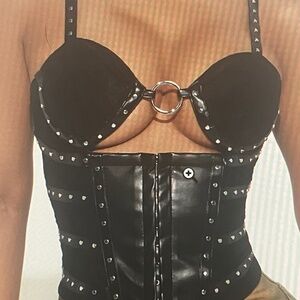 Black Lace And Leather Top